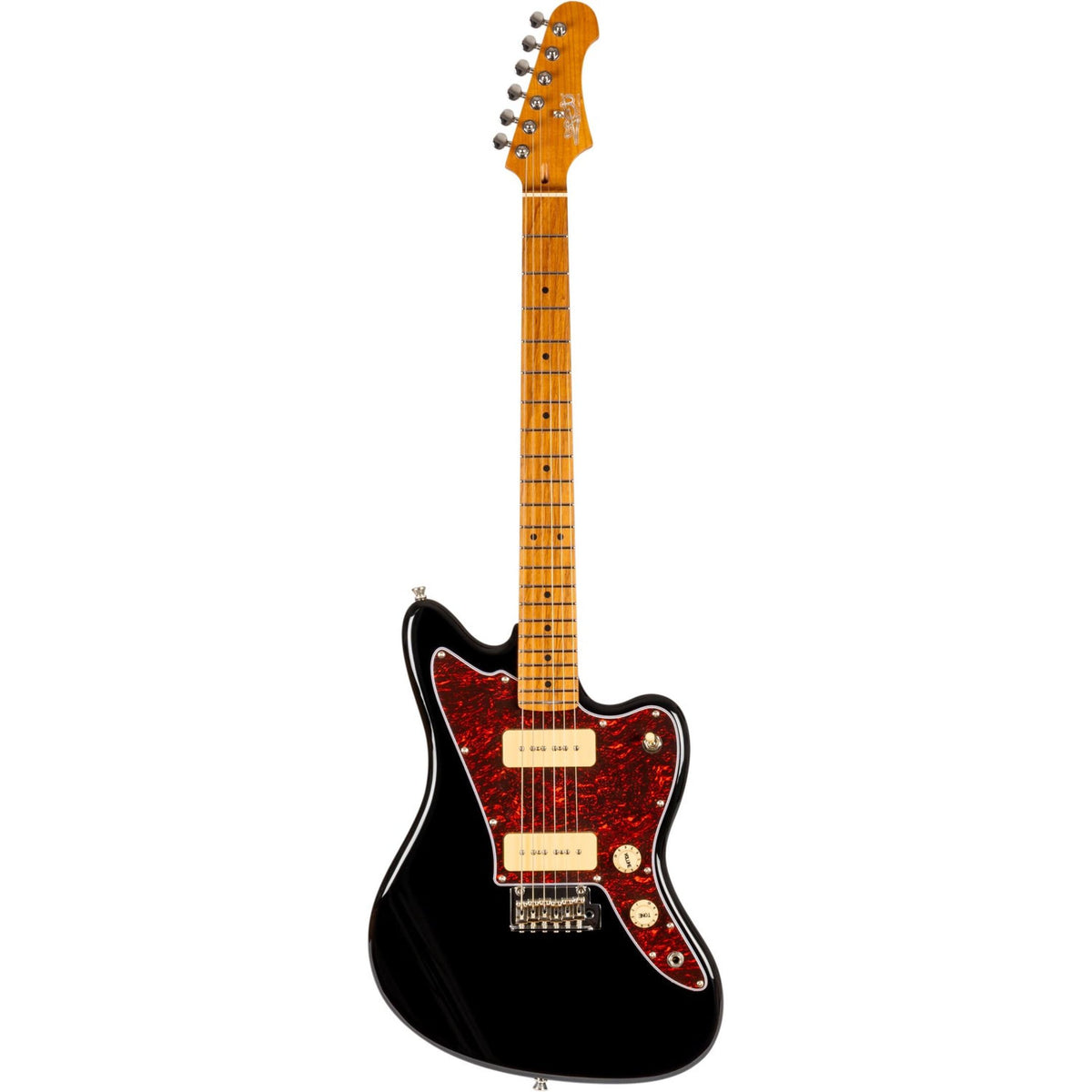 JET JJ-300 P90 BK Offset Elektrische Gitaar Dual P90 Tremolo Roasted Maple Zwart