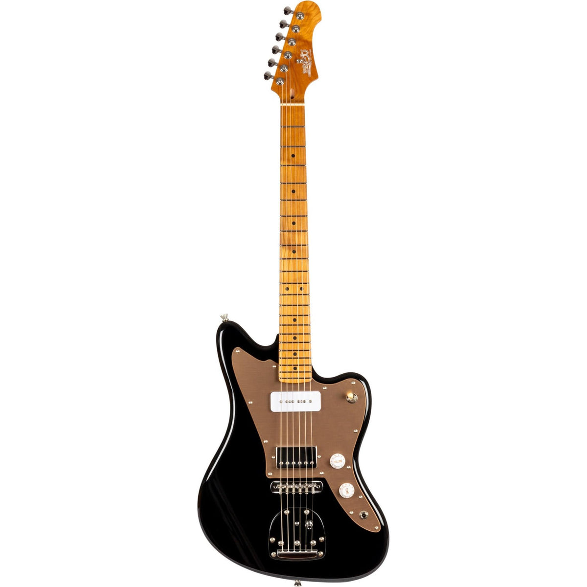 JET JJ-350 BGT Offset Elektrische Gitaar H + P90 Roasted Maple Tremolo Zwart