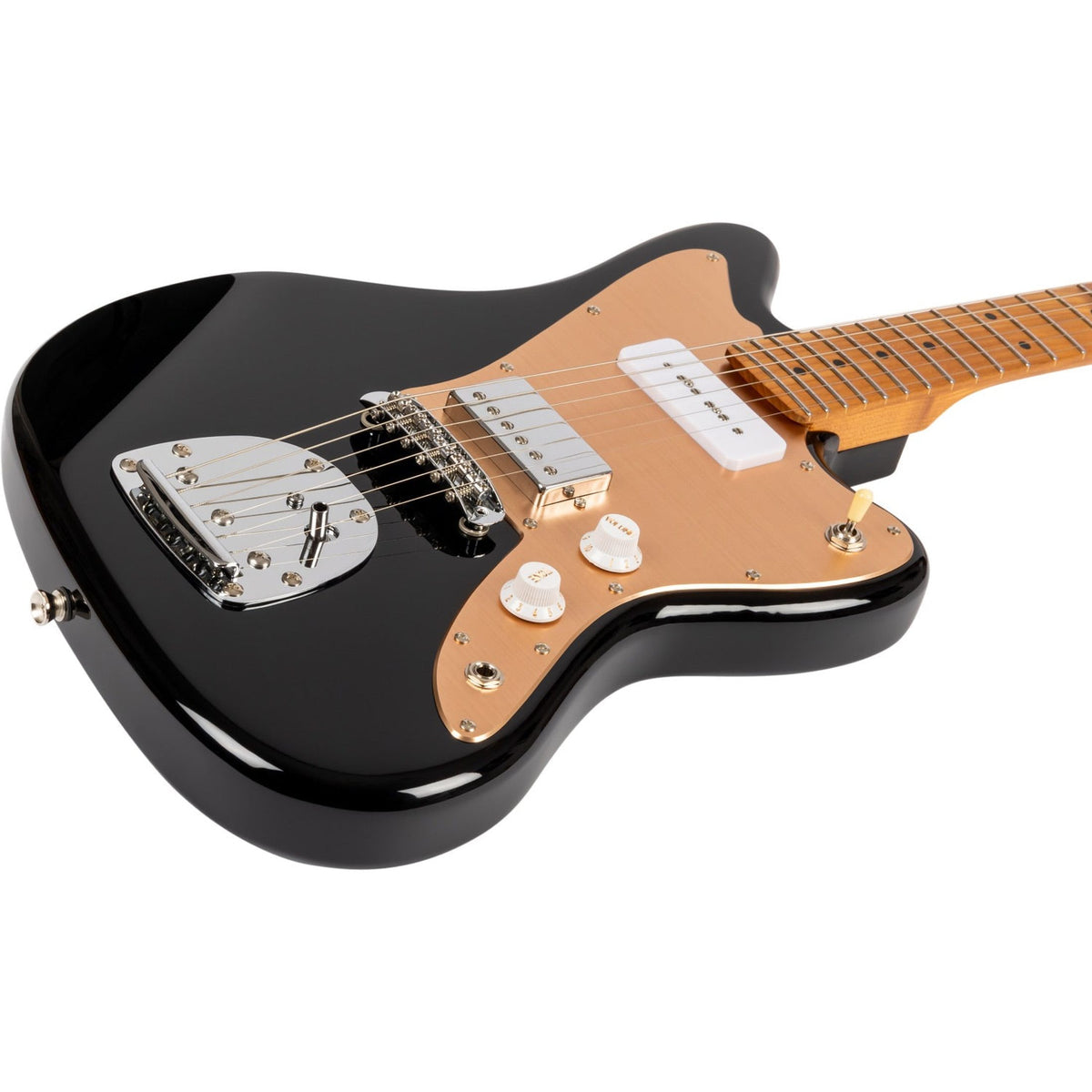 JET JJ-350 BGT Offset Elektrische Gitaar H + P90 Roasted Maple Tremolo Zwart