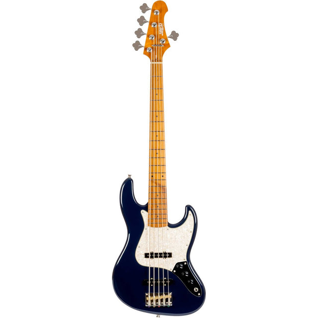 JET JJB-305 DBL JB-style 5-snarige Elektrische Bas Roasted Maple Diep Blauw