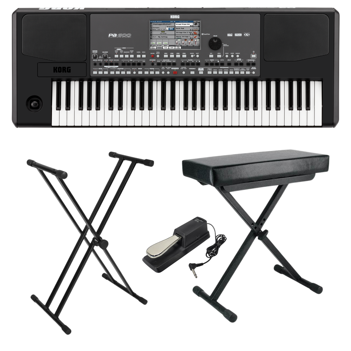 KORG PA600 61-Toets Arranger Keyboard met Standaard, Sustainpedaal en Kruk