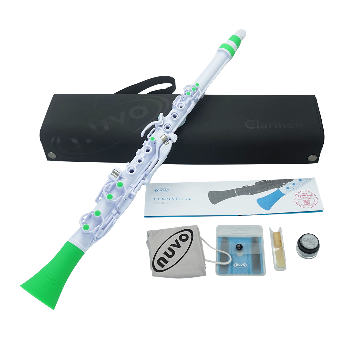 NUVO CL120WGR Clarinéo 2.0 – C-stemming, 275 g, wit/groen, incl. etui en accessoires