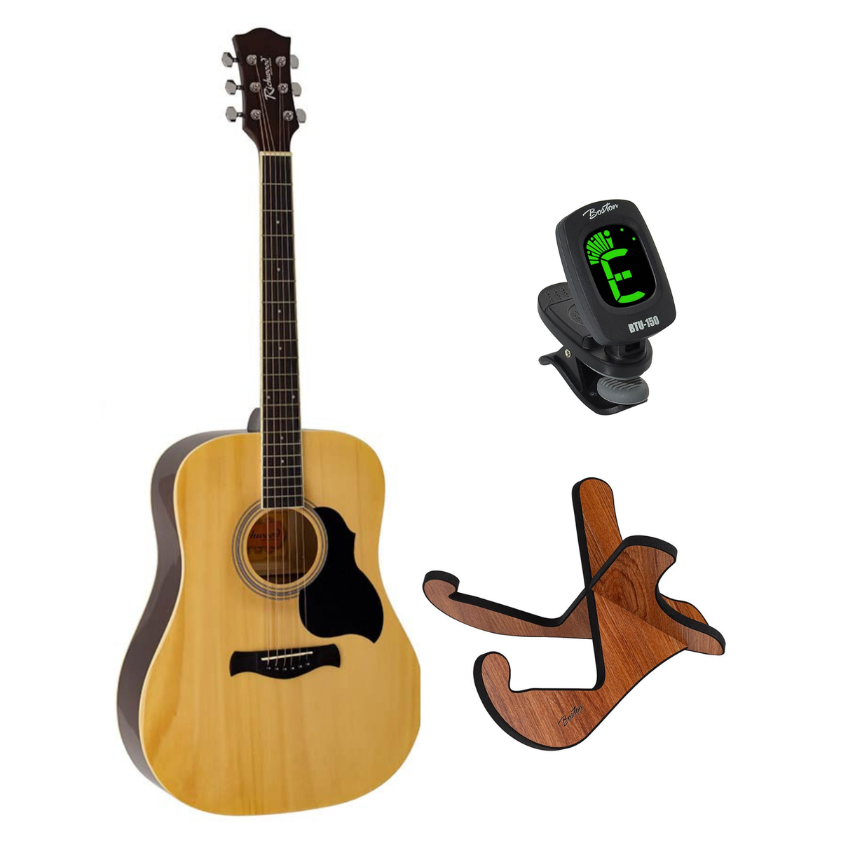 Richwood RD-12 akoestische gitaarset – dreadnought, naturel, met stemapparaat en standaard