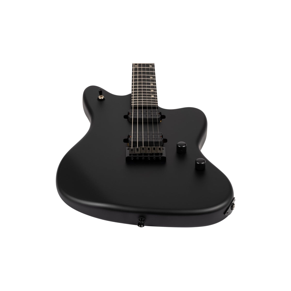 Spira J-400 MBK Baritone Offset Elektrische Gitaar HH Villain Humbuckers 27 Inch Roasted Poplar Satin Black