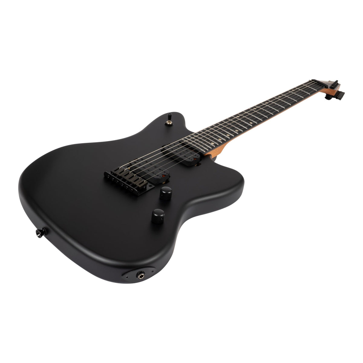 Spira J-400 MBK Baritone Offset Elektrische Gitaar HH Villain Humbuckers 27 Inch Roasted Poplar Satin Black
