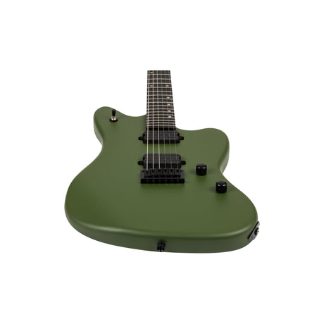 Spira J-400 MGR Offset Elektrische Gitaar HH Villain Humbuckers Roasted Poplar Ebony Tech Satin Green