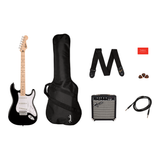 Squier Sonic Stratocaster Pack MN Black Elektrische Gitaar Starterset met Versterker