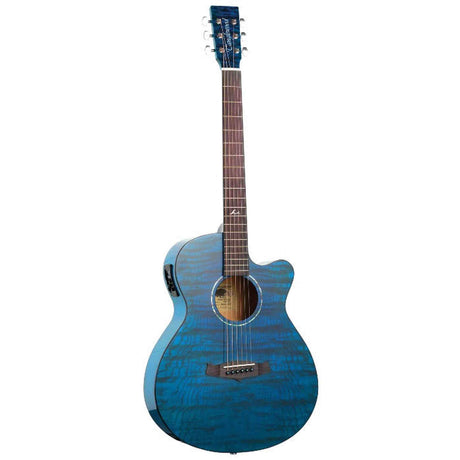 Tanglewood Azure TA4CEBL Super Folk Cutaway Elektro-Akoestische Gitaar Quilted Ash Blue Gloss