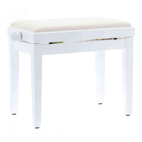 QUIKLOK PB010WH Piano Bank – Verstelbaar 480-570 mm, Fluwelen Zitting, Hoogglans Wit