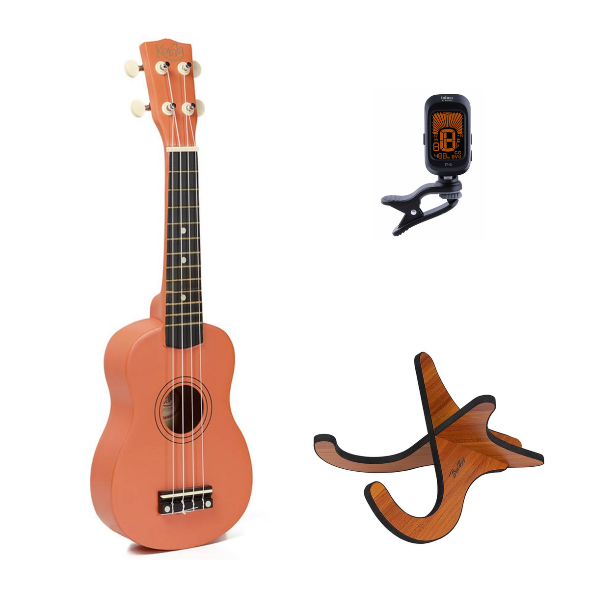 Korala UKS-15 sopraan ukulele set – inclusief stemapparaat en houten standaard