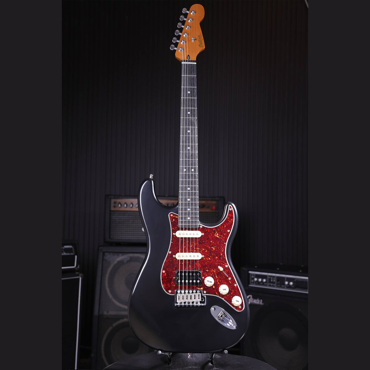 Patina PS-4 BK S-style Elektrische Gitaar HSS Alnico V Nitro Paulownia Body Roasted Maple Hals Zwart
