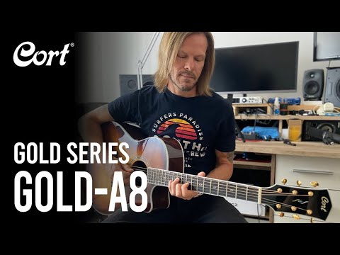 CORT Gold-A8 Grand Auditorium Cutaway All Solid Elektro-Akoestische Gitaar Light Burst Hoogglans met Koffer